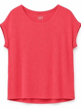 24/7 Women's Pink Ribbed Short Sleeve Tee